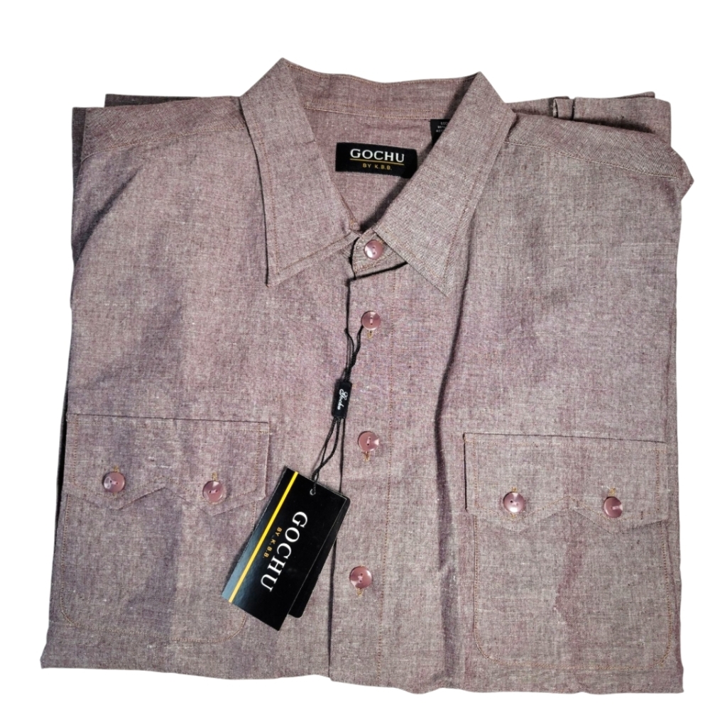 Gochu wine red shirt sleeve linen blend button down shirt